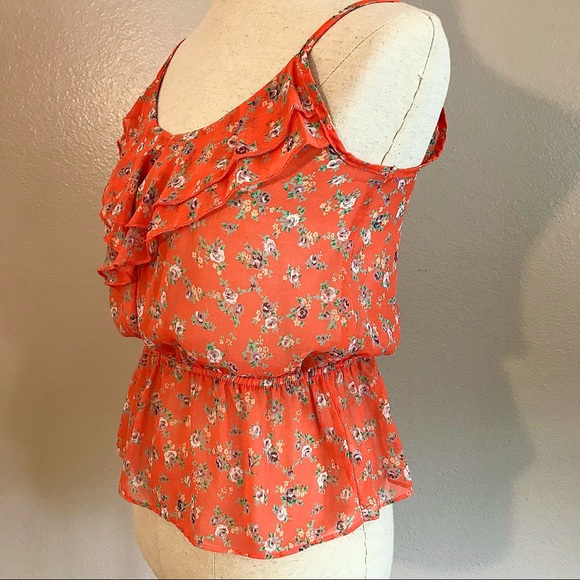 Soprano Orange Floral Ruffled Peplum Top - Picture 4 of 11